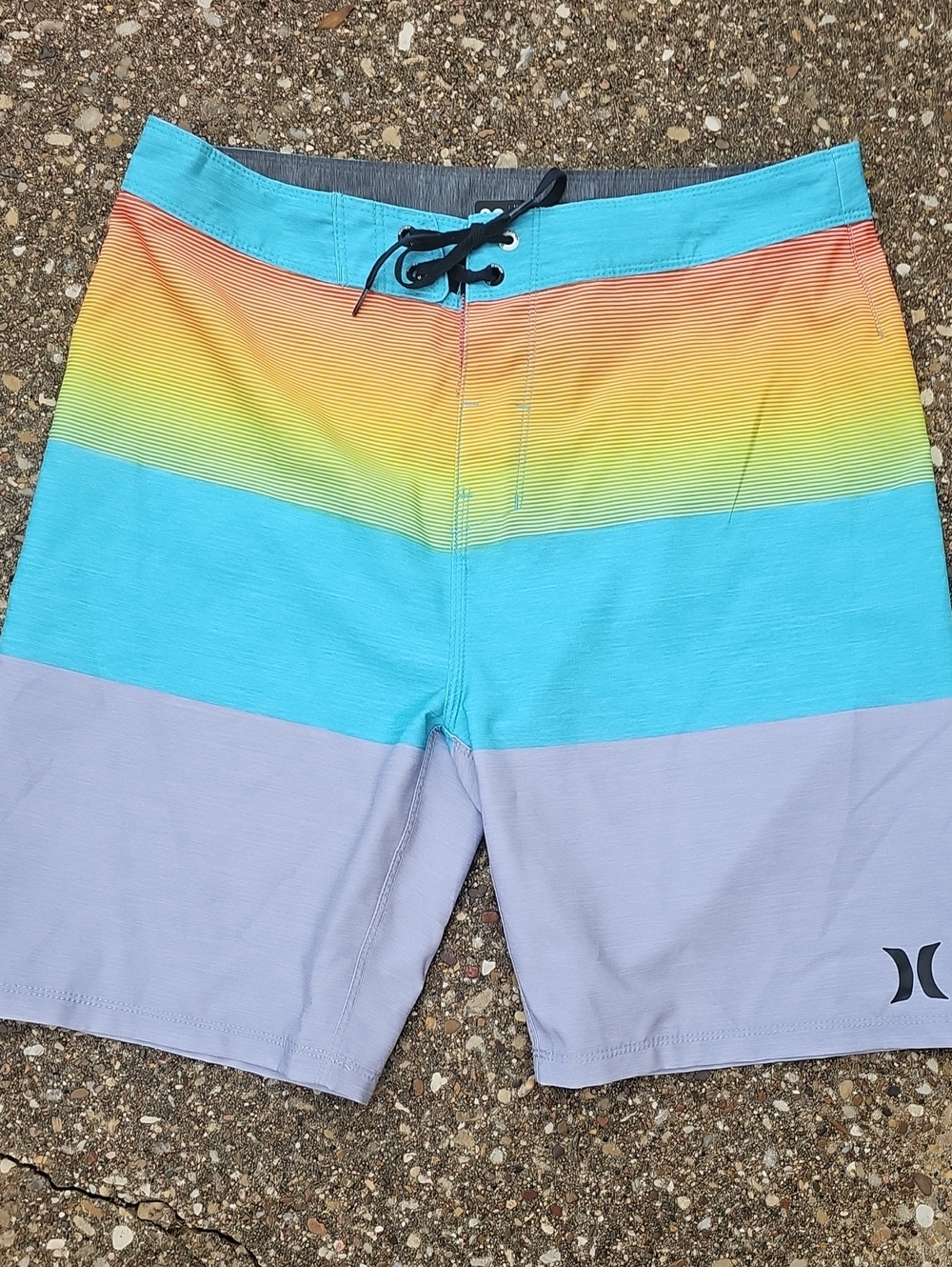 Hurley Men's Gradient Stripe Board Shorts in Aqua, Yellow & Gray